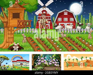 Four different nature horizontal scene  illustration Stock Vector