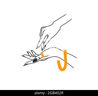 Hand drawn vector abstract stock flat graphic illustration with logo elements ,woman fashion magic line art hand touch in simple style for branding Stock Vector