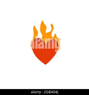 Hand drawn vector abstract stock flat graphic illustration with logo elements ,burning flame red heart in simple style for branding ,isolated on white Stock Vector