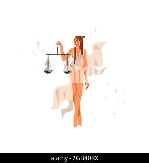 Hand drawn vector stock abstract flat graphic illustration with zodiac astrological sign Libra with beauty magic female collection ,cartoon artistic Stock Vector