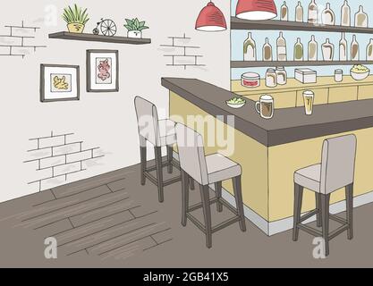 Cafe bar graphic color interior sketch illustration vector Stock Vector