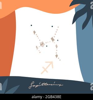 Hand drawn vector abstract stock graphic simple astrology celestial illustration card art with modern collage artistic boho contemporary print Stock Vector