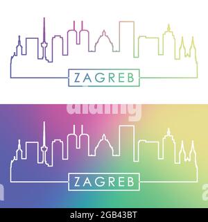 Zagreb skyline. Colorful linear style. Editable vector file. Stock Vector
