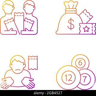 Taking part in lottery gradient linear vector icons set Stock Vector