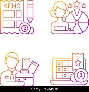 Lottery-like gambling games gradient linear vector icons set Stock Vector