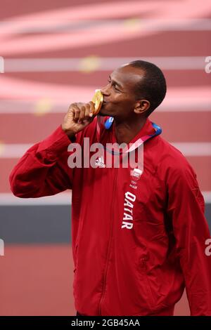 BARSHIM Mutaz Essa (QAT), Gold medal AUGUST 2, 2021 - Athletics : Men's High Jump medal ceremony during the Tokyo 2020 Olympic Games at the National Stadium in Tokyo, Japan. Credit: Yohei Osada/AFLO SPORT/Alamy Live News Stock Photo