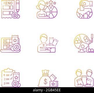 Gambling game types gradient linear vector icons set Stock Vector
