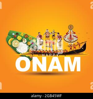 south Indian Kerala festival happy onam greetings with artforms background. vector illustration design Stock Vector