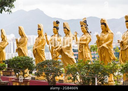 HONG KONG - 10TH APRIL, 2017: Lots of statues at Ten Thousand Buddhas Monastery, located in Sha Tin, Hong Kong Stock Photo