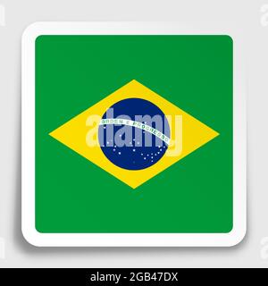 flag Republic of Brazil icon on paper square sticker with shadow. Button for mobile application or web. Vector Stock Vector