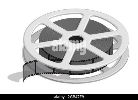 Isometric Reel with old 35 mm photo film. World cinema day December 28th. Realistic 3D vector isolated on white background Stock Vector