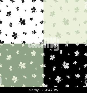 set of seamless patterns with doodle CHESTNUT tree leaves. Ornament for decoration and printing on fabric. Design element. Vector Stock Vector