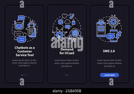 Messaging dark onboarding mobile app page screen Stock Vector