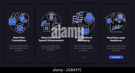 IM advanced feature dark onboarding mobile app page screen Stock Vector