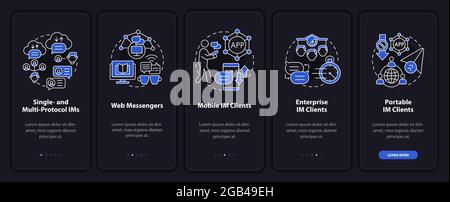 Messaging software dark onboarding mobile app page screen Stock Vector