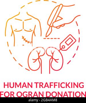 Human trafficking for organ donation red concept icon Stock Vector