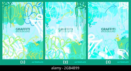 Abstract Flat Urban Street Art Graffiti Style A4 Poster Vector Illustration Art Template Background Set Stock Vector