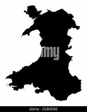 Wales dark silhouette map isolated on white background Stock Vector