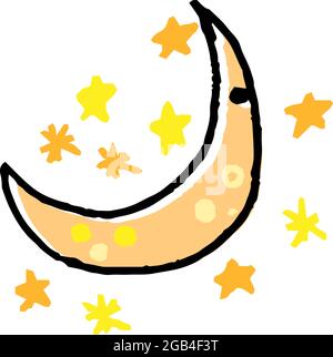 This is a illustration of Cute moon and star scribbles drawn by children Stock Vector