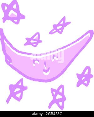 This is a illustration of Cute moon and star scribbles drawn by children Stock Vector