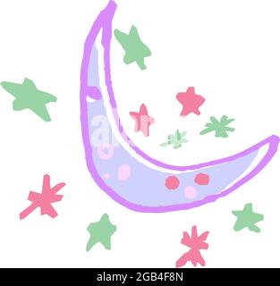 This is a illustration of Cute moon and star scribbles drawn by children Stock Vector