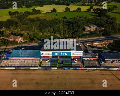 Macclesfield Town AFC The Silk men Aerial Drone Shortly Before the Club was forced to Fold in 2020  due to Covid 19 Coronavirus Stock Photo