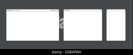 Modern browser window set isolated on dark grey background. Web window screen. Stock Vector