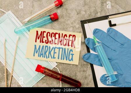 Inspiration showing sign Messenger Marketing. Concept meaning act of marketing to your customers using a messaging app Researching Preventive Stock Photo