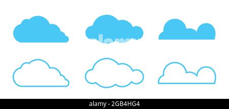 Cloud Icons Set in trendy flat style isolated on blue background. Cloud symbol for your web site Stock Vector