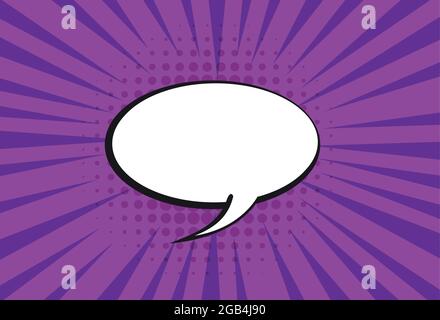 Empty cartoon black and white cloud pop art expression speech box on purple. Stock Vector