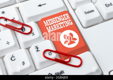 Inspiration showing sign Messenger Marketing. Concept meaning act of marketing to your customers using a messaging app Transcribing Internet Meeting Stock Photo