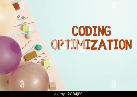 Sign displaying Coding Optimization. Word Written on method of code modification to improve code quality Colorful Birthday Party Designs Bright Stock Photo