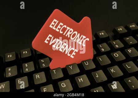 Text caption presenting Electronic Evidence. Business idea probative information stored or transmit in digital form Inputting Important Informations Stock Photo