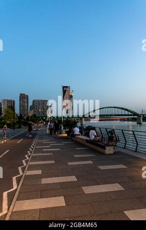 Belgrade, Serbia -  July 27, 2021: Belgrade Waterfront. Luxury residences and business buildings, pedestrian area by the river Sava at night in Belgra Stock Photo