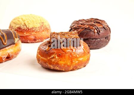 Set of special handmade brioche chocolate brownie doughnut desserts Stock Photo