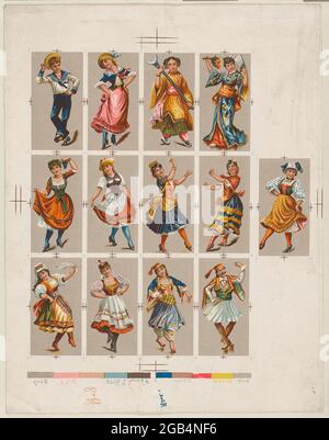 Printing proof of trading cards, from National Dances issued by Kinney Bros. Stock Photo