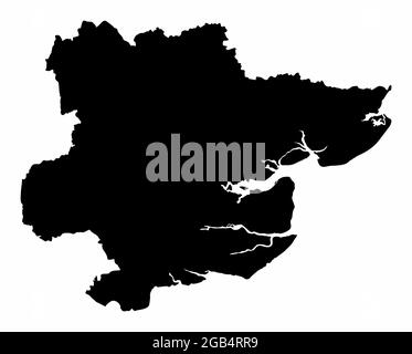 The Essex county dark silhouette map isolated on white background, England Stock Vector