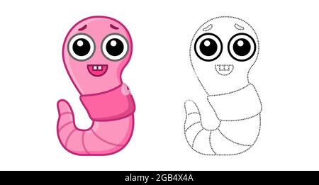 Coloring Insect for children coloring book. Funny worm in a cartoon style. Trace the dots and color the picture Stock Vector