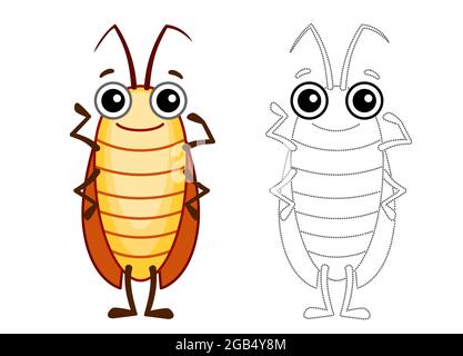 Coloring Insect for children coloring book. Funny cockroach in a cartoon style. Trace the dots and color the picture Stock Vector