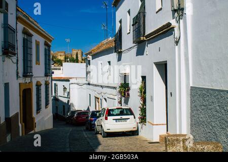 Carmona Spain July 31, 2021 Urban landscape of Carmona called The Bright Star of Europe, the town shows a typical narrow and meandering Arabic layout Stock Photo