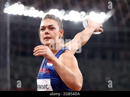 Tokyo, Japan. 2nd Aug, 2021. Sandra Perkovic of Croatia competes during the women's discus throw final at Tokyo 2020 Olympic Games, in Tokyo, Japan, Aug. 2, 2021. Credit: Wang Lili/Xinhua/Alamy Live News Stock Photo