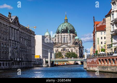 Berliner Dom, Berlin Cathedral ,historic old church building and modern city palace facade next to the river Spree, Museum Island,Berlin Stock Photo