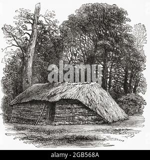 The hut in which Sir David Livingstone died 1 May 1873, Ilala, southeast of Lake Bangweulu, in present-day Zambia, from malaria and internal bleeding due to dysentery.  David Livingstone, 1813 –1873.  Scottish physician, Congregationalist, pioneer Christian missionary with the London Missionary Society and an explorer in Africa.  From Picturesque Scotland Its Romantic Scenes and Historical Associations, published c.1890. Stock Photo