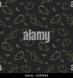 Seamless pattern with Chinese style clouds on black Stock Vector