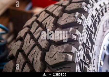 Offroad tire tread ready to be mounted on the car Stock Photo