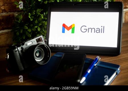 Poland. 2nd Aug, 2021. In this photo illustration a Google Gmail logo seen displayed on a tablet. (Credit Image: © Mateusz Slodkowski/SOPA Images via ZUMA Press Wire) Stock Photo