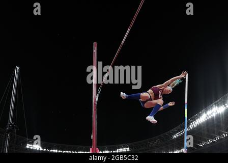 Tokyo, Japan. 2nd Aug, 2021. Sandi Morris of the United States competes during the women's pole vault qualification at Tokyo 2020 Olympic Games, in Tokyo, Japan, Aug. 2, 2021. Credit: Li Ming/Xinhua/Alamy Live News Stock Photo