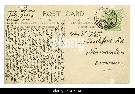 Reverse of Original Edwardian RPPC (Real photographic postcard)  with stamp and postmark, posted April 1908 Horsforth, Leeds, U.K. Stock Photo