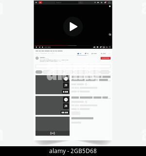 Video website interface vector design, online video playback and video tutorial, youtube video playback screen Stock Vector