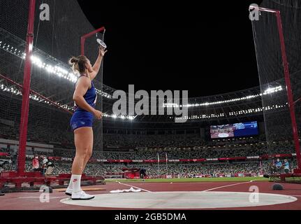 Tokyo, Japan. 2nd Aug, 2021. Sandra Perkovic of Croatia competes during the women's discus throw final at Tokyo 2020 Olympic Games, in Tokyo, Japan, Aug. 2, 2021. Credit: Wang Lili/Xinhua/Alamy Live News Stock Photo